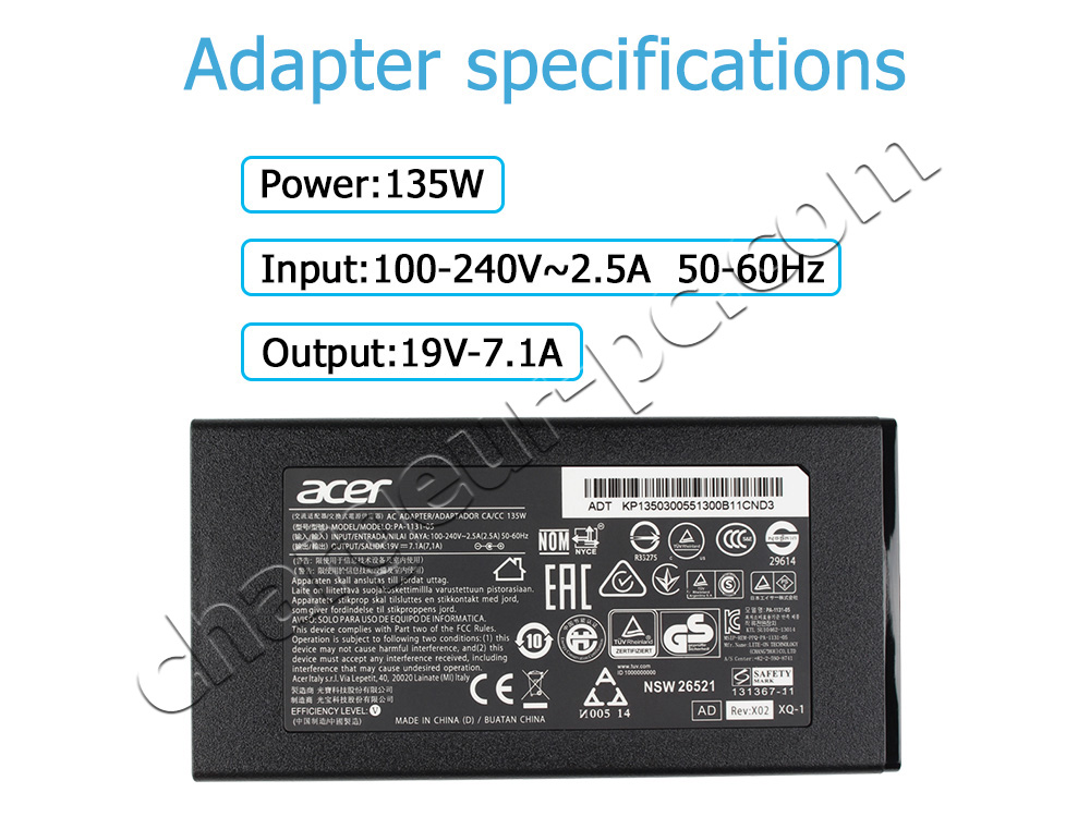 135W Acer ADP-135KB T Original AC Adaptateur Chargeur + Câble