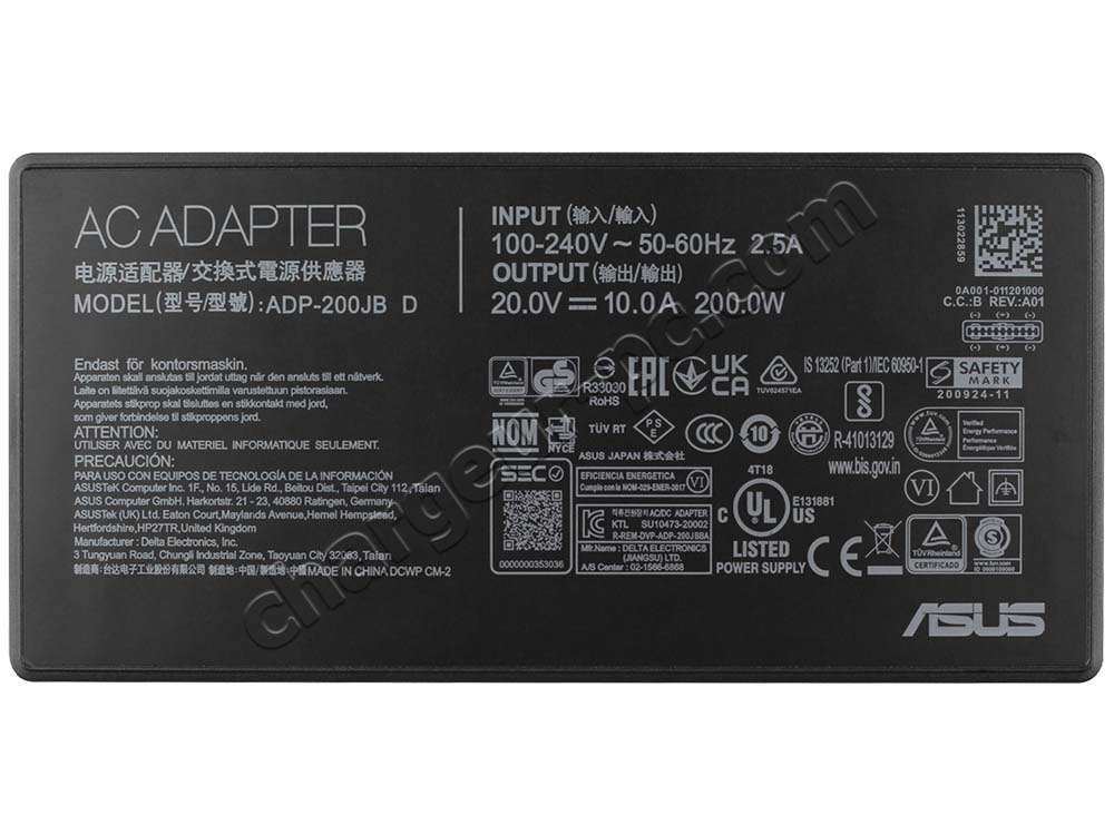 Original 200W Rectangle Conn Asus 0A001-01121100 AC Adaptateur Chargeur + câble