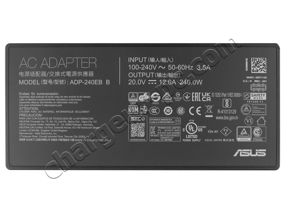 Original 240W Rectangle Conn Asus ROG Zephyrus G16 (2024) GU605MY-G16.U94090 AC Adaptateur Chargeur + câble