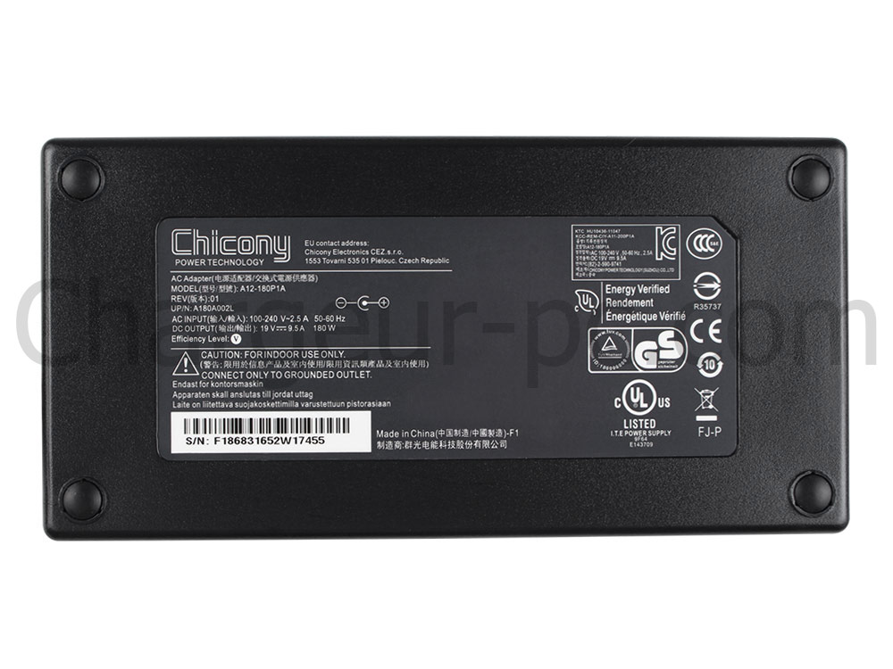 Original 180W MSI GL73 8SE-022 AC Adaptateur Chargeur