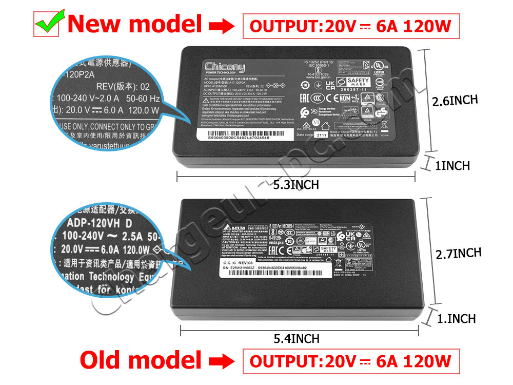 Original 120W MSI GF63 Thin 11UD MS-16R6 AC Adaptateur Chargeur + câble