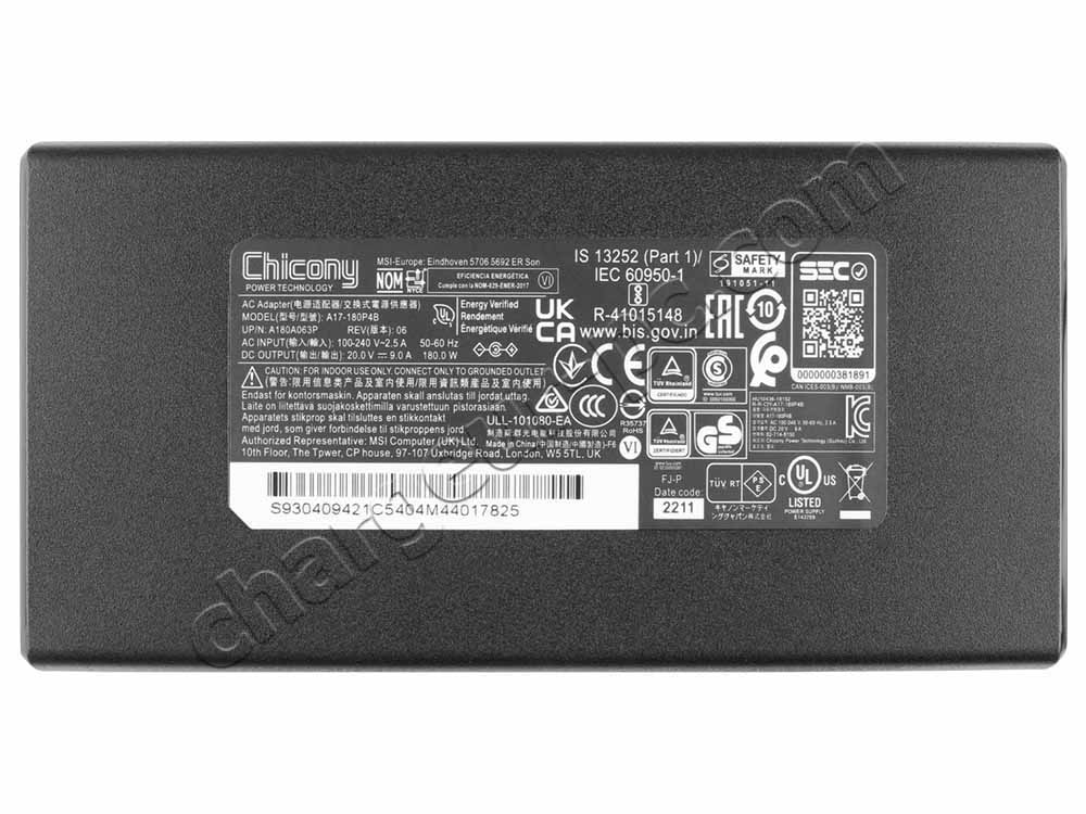 Original 180W MSI 957-15811P-101 AC Adaptateur Chargeur + câble