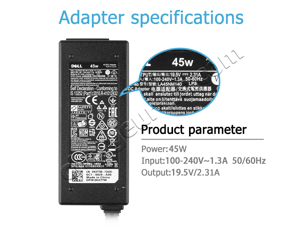 Original 45W AC Adaptateur Chargeur Dell Vostro 3501 P90F P90F002