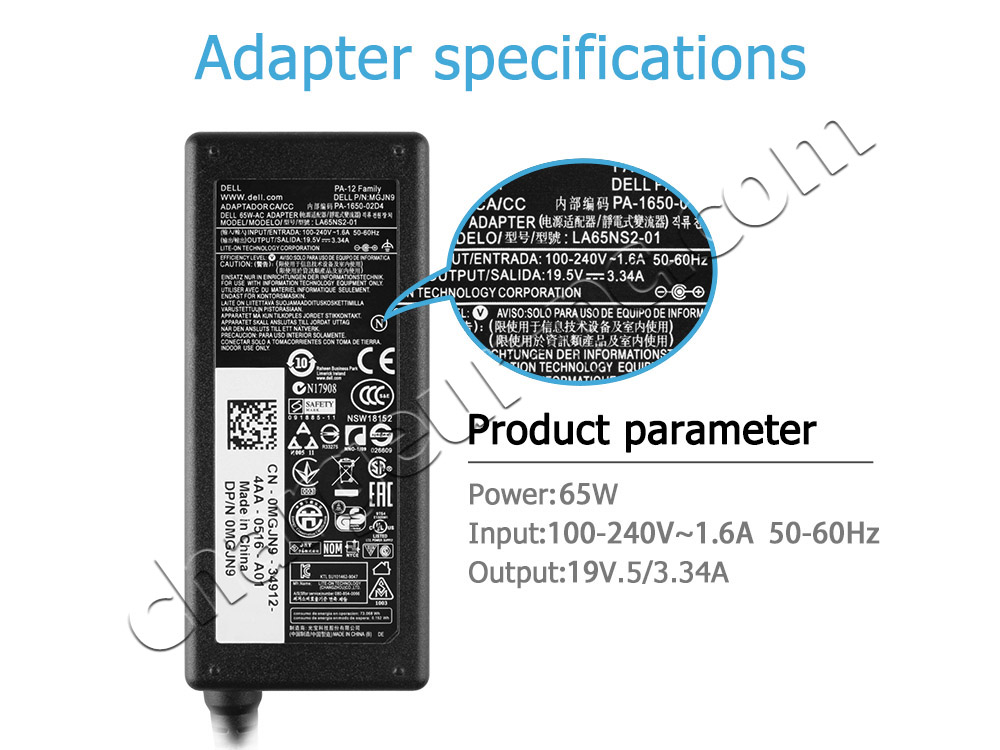 65W Original Dell Inspiron 3793 P35E P35E007 AC Adaptateur Chargeur