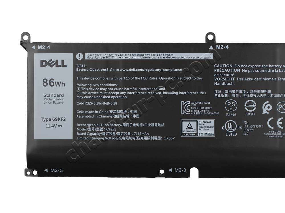Original Dell Vostro 15 7510 P106F P106F002 Batterie 7167mAh 86Wh 6-Cellules