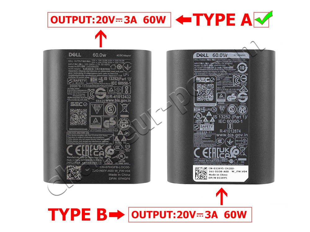 Original 60W Dell Latitude 5350 2-in-1 P182G P182G001 AC Adaptateur Chargeur + câble