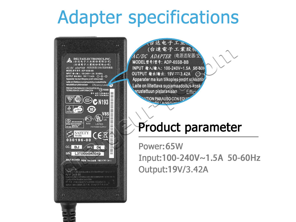 65W Clevo NL51CU Clevo NL51RU AC Adaptateur Chargeur + câble
