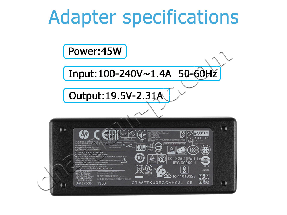 45W Original AC Adaptateur Chargeur HP HSTNN-LA40 740015-001 741727-001 PA-1450-36HE