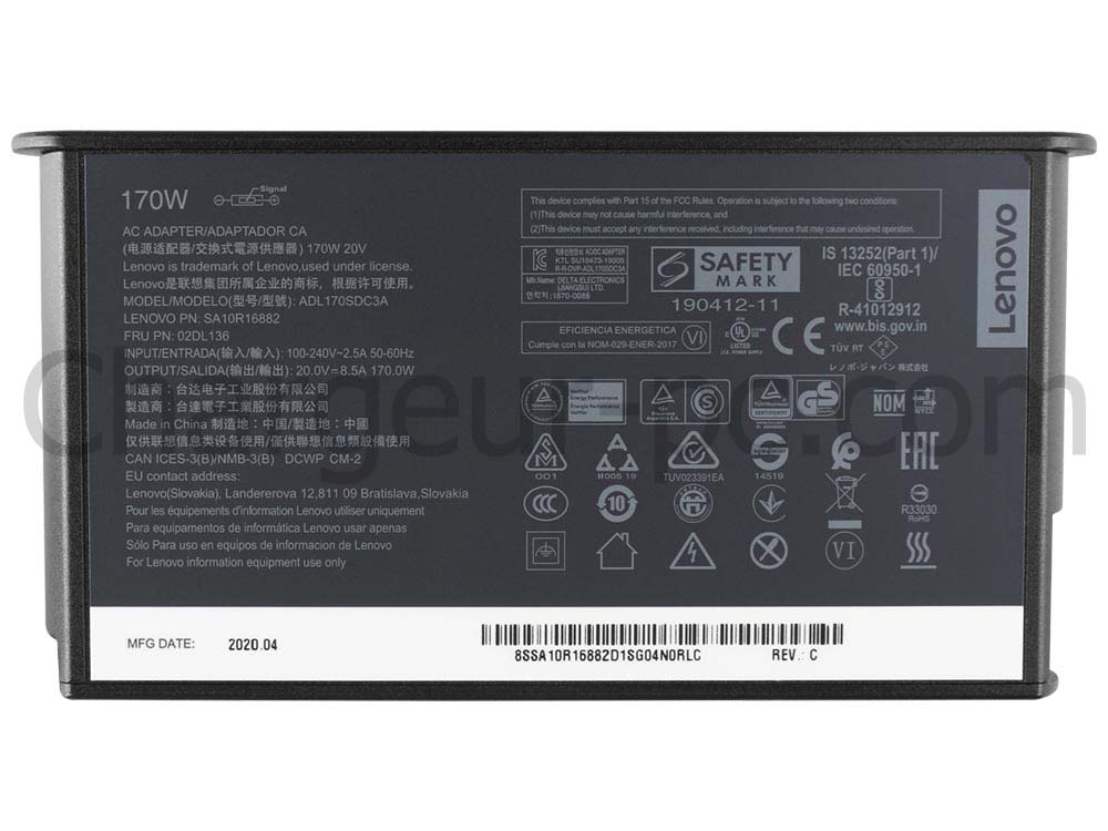 Original 170W Lenovo ADL170SCC3A AC Adaptateur Chargeur