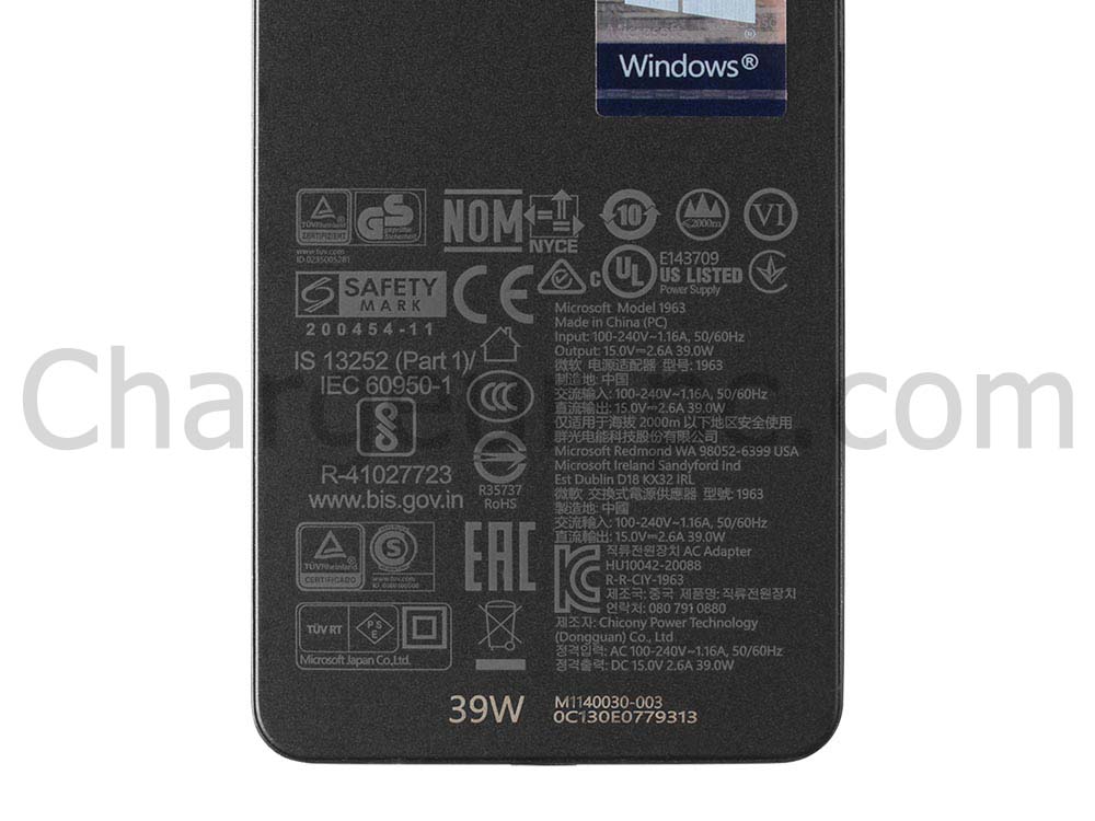 Original 39W Surface Laptop Go 1943 AC Adaptateur Chargeur