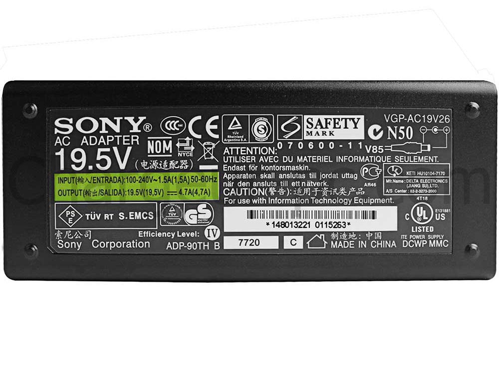90W Sony VAIO SVE14128CV AC Adaptateur Chargeur